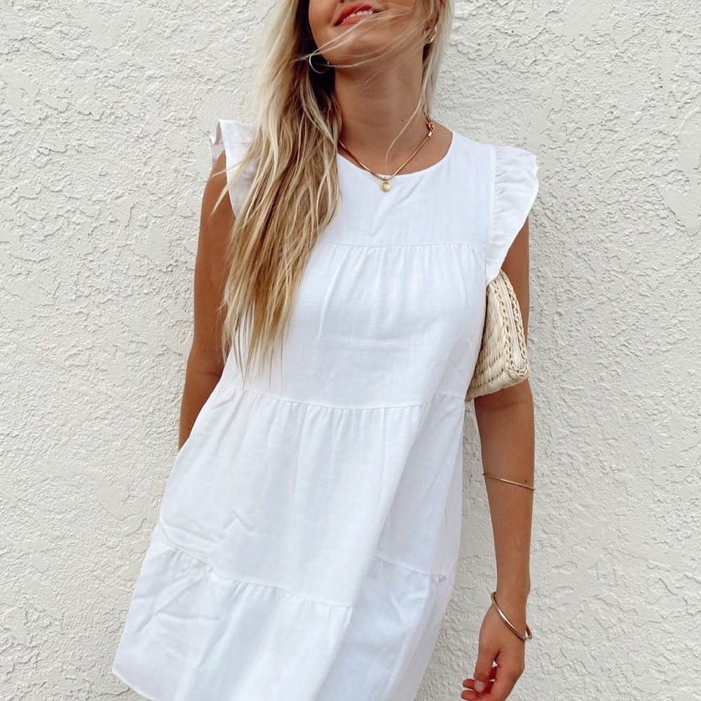 NWT Show Me Your MuMu White Linen Daydream Mini Dress in Size Large
